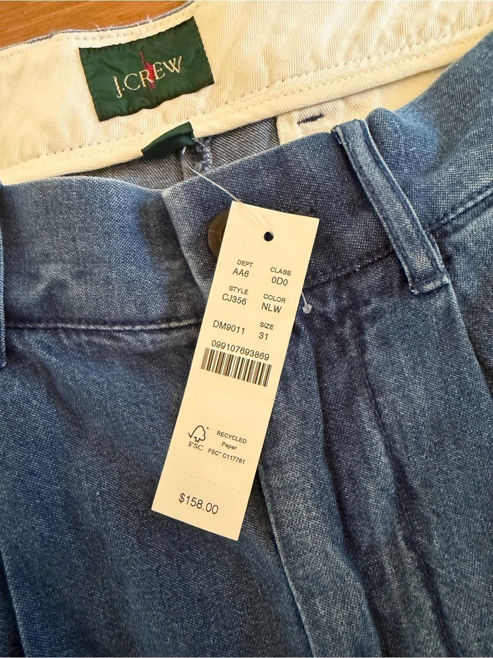 J.Crew Men’s Relaxed Pleated Chambray Shorts Nineties Wash Size 31 NWT